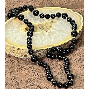 VTG 14K Yellow Gold & Black Onyx Beaded Necklace w/ Gold Spacer Beads 25”- 49.9g
